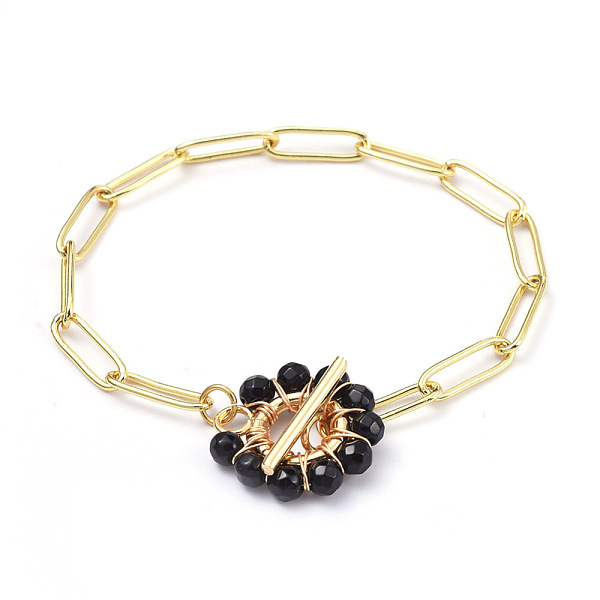 PandaHall Brass Paperclip Chain Bracelets, with Natural Black Agate Beads and 304 Stainless Steel Toggle Clasps, Real 18K Gold Plated, 7-1/4...
PandaHall Brass Paperclip Chain Bracelets, with Natural Black Agate Beads and 304 Stainless Steel Toggle Clasps, Real 18K Gold Plated, 7-1/4...