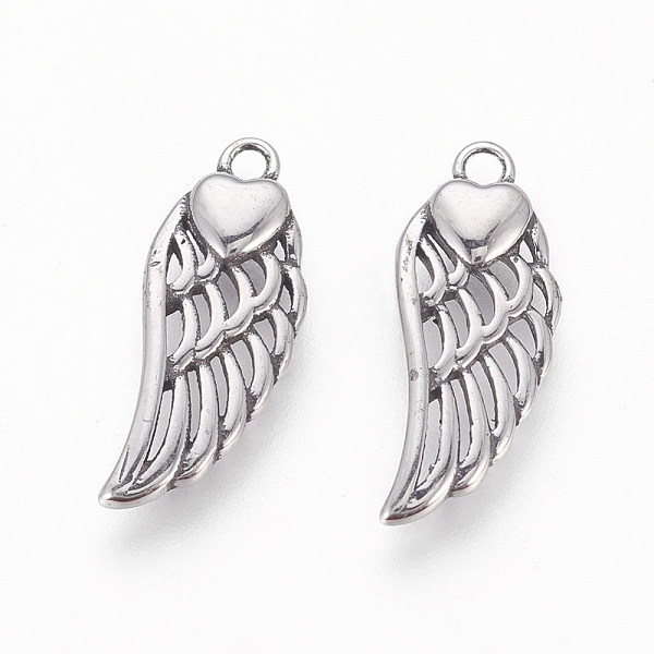 PandaHall 316 Surgical Stainless Steel Pendants, Wings with Heart, Antique Silver, 20x8x2.5mm, Hole: 1.6mm 316 Surgical Stainless Steel Wing
PandaHall 316 Surgical Stainless Steel Pendants, Wings with Heart, Antique Silver, 20x8x2.5mm, Hole: 1.6mm 316 Surgical Stainless Steel Wing