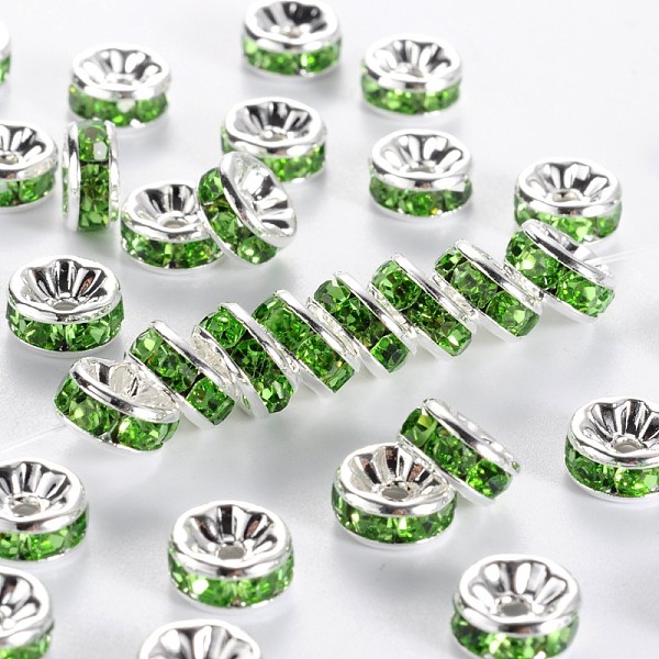 PandaHall Brass Rhinestone Spacer Beads, Grade AAA, Straight Flange, Nickel Free, Silver Color Plated, Rondelle, Peridot, 8x3.8mm, Hole..., Green
PandaHall Brass Rhinestone Spacer Beads, Grade AAA, Straight Flange, Nickel Free, Silver Color Plated, Rondelle, Peridot, 8x3.8mm, Hole..., Green