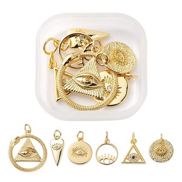 PandaHall 6Pcs 6 Style Brass Rough Surface Pendants, with Jump Rings, Flat Round & Triangle & Heart with Evil Eye, Golden...
PandaHall 6Pcs 6 Style Brass Rough Surface Pendants, with Jump Rings, Flat Round & Triangle & Heart with Evil Eye, Golden...