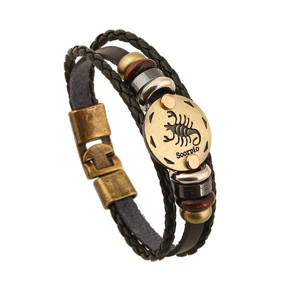 PandaHall Braided Cowhide Cord Multi-Strand Bracelets, Constellation Bracelet for Men, with Wood Bead & Alloy Clasp, Scorpio, 7-7/8~8-1/2..., Black
PandaHall Braided Cowhide Cord Multi-Strand Bracelets, Constellation Bracelet for Men, with Wood Bead & Alloy Clasp, Scorpio, 7-7/8~8-1/2..., Black