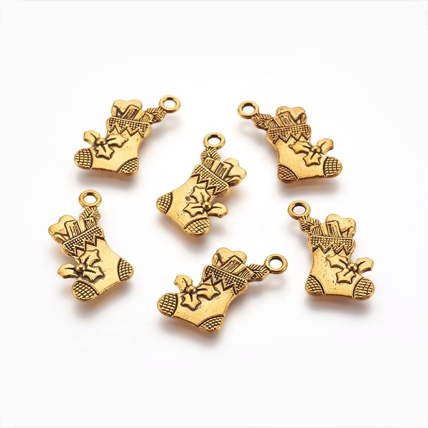 PandaHall Alloy Pendants, Cadmium Free & Lead Free, Christmas Sock, Antique Golden, 21x13x3mm, Hole: 2mm Alloy Shoes
PandaHall Alloy Pendants, Cadmium Free & Lead Free, Christmas Sock, Antique Golden, 21x13x3mm, Hole: 2mm Alloy Shoes