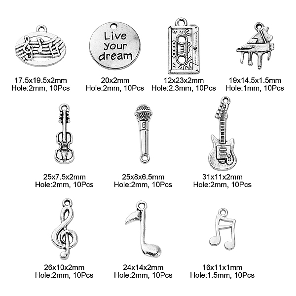 PandaHall 100Pcs 10 Styles Tibetan Style Alloy Pendants Lead Free & Cadmium Free, Musical Eements, Antique Silver, 16~31x10~19.5x1~7mm, Hole...
PandaHall 100Pcs 10 Styles Tibetan Style Alloy Pendants Lead Free & Cadmium Free, Musical Eements, Antique Silver, 16~31x10~19.5x1~7mm, Hole...