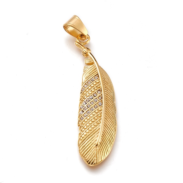 PandaHall Vacuum Plating 304 Stainless Steel Big Pendants, with Crystal Rhinestone, Feather, Golden, 65x16x5mm, Hole: 10x7mm Stainless..., Clear
PandaHall Vacuum Plating 304 Stainless Steel Big Pendants, with Crystal Rhinestone, Feather, Golden, 65x16x5mm, Hole: 10x7mm Stainless..., Clear