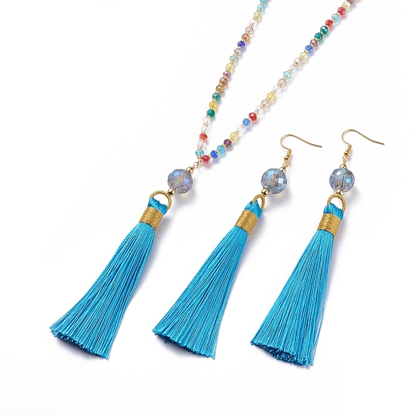 PandaHall Polyester Tassel Pendant Jewelry Sets, Pendant Necklaces and Dangle Earrings, with Glass Beads and Golden Tone Brass Earring Hooks..., Blue
PandaHall Polyester Tassel Pendant Jewelry Sets, Pendant Necklaces and Dangle Earrings, with Glass Beads and Golden Tone Brass Earring Hooks..., Blue