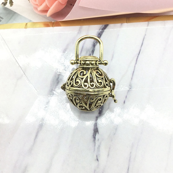 PandaHall Tibetan Style Brass Bead Cage Pendants, Hollow Round Cage Charms, Antique Bronze, 43x32mm Brass Round
PandaHall Tibetan Style Brass Bead Cage Pendants, Hollow Round Cage Charms, Antique Bronze, 43x32mm Brass Round