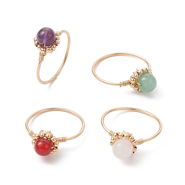 PandaHall Natural Mixed Gemstone Round Beads Finger Ring, Light Gold Copper Wire Wrapped Ring, Inner Diameter: 18~19mm Mixed Stone Flower
PandaHall Natural Mixed Gemstone Round Beads Finger Ring, Light Gold Copper Wire Wrapped Ring, Inner Diameter: 18~19mm Mixed Stone Flower