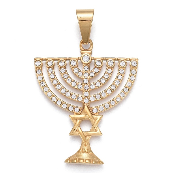PandaHall 304 Stainless Steel Pendants, with Crystal Rhinestone, Candelabrum with Star of David, Golden, 48.5x40x3mm, Hole: 6.5x12mm..., Clear
PandaHall 304 Stainless Steel Pendants, with Crystal Rhinestone, Candelabrum with Star of David, Golden, 48.5x40x3mm, Hole: 6.5x12mm..., Clear