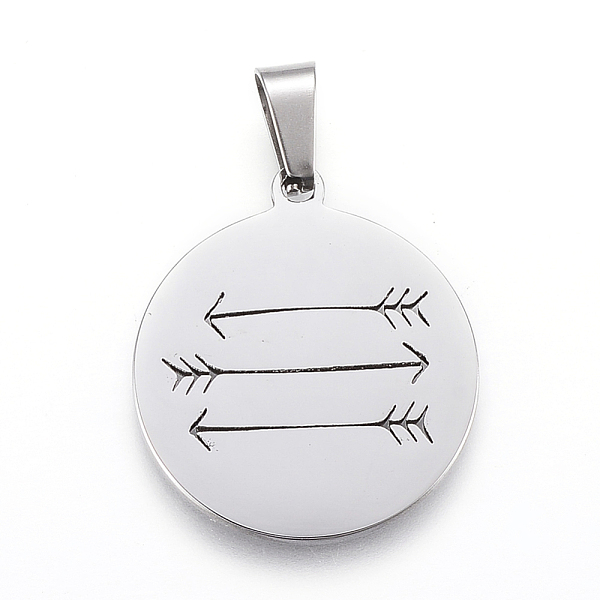 PandaHall 304 Stainless Steel Pendants, Flat Round with Arrow, Stainless Steel Color, 25x22x1.2mm, Hole: 4x7.5mm 304 Stainless Steel Flat...
PandaHall 304 Stainless Steel Pendants, Flat Round with Arrow, Stainless Steel Color, 25x22x1.2mm, Hole: 4x7.5mm 304 Stainless Steel Flat...
