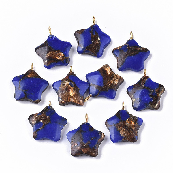 PandaHall Assembled Synthetic Imperial Jasper and Bronzite Pendants, with Golden Tone Iron Loop, Dyed, Star, Blue, 23~24x21x5mm, Hole: 2mm...
PandaHall Assembled Synthetic Imperial Jasper and Bronzite Pendants, with Golden Tone Iron Loop, Dyed, Star, Blue, 23~24x21x5mm, Hole: 2mm...