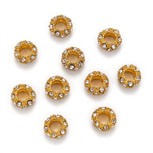 PandaHall Alloy Rhinestone European Beads, Large Hole Beads, Golden Metal Color, Crystal, 11x6mm, Hole: 5mm Alloy+Rhinestone Rondelle Clear
PandaHall Alloy Rhinestone European Beads, Large Hole Beads, Golden Metal Color, Crystal, 11x6mm, Hole: 5mm Alloy+Rhinestone Rondelle Clear