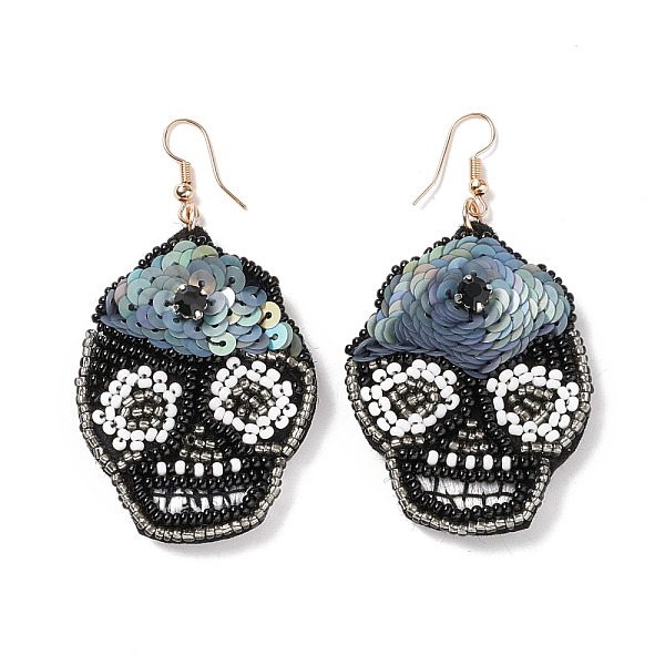 PandaHall Halloween Skull Glass Seed Braided Big Dangle Earrings, 316 Stainless Steel Wraped Jewelry for Women, Black, 70mm, Pin: 0.6mm...
PandaHall Halloween Skull Glass Seed Braided Big Dangle Earrings, 316 Stainless Steel Wraped Jewelry for Women, Black, 70mm, Pin: 0.6mm...