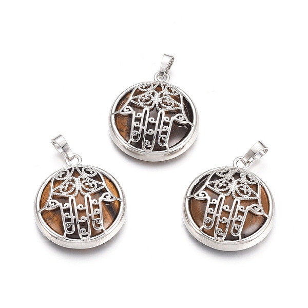 PandaHall Natural Tiger Eye Pendants, with Platinum Tone Brass Findings, Flat with Hamsa Hand/Hand of Miriam, 31x27.5x8.5mm, Hole: 6.5x4mm...
PandaHall Natural Tiger Eye Pendants, with Platinum Tone Brass Findings, Flat with Hamsa Hand/Hand of Miriam, 31x27.5x8.5mm, Hole: 6.5x4mm...