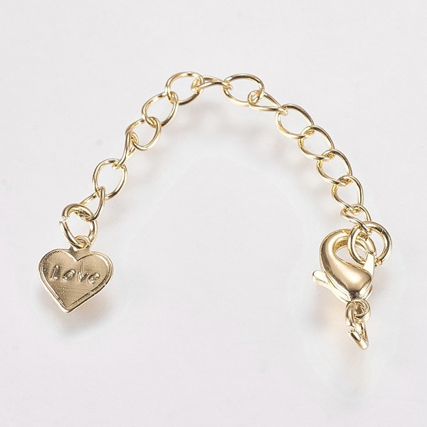 PandaHall Long-Lasting Plated Brass Chain Extender, with Lobster Claw Clasps and Heart Tips, Real 18K Gold Plated, 67x3mm, Hole: 2.5mm Brass
PandaHall Long-Lasting Plated Brass Chain Extender, with Lobster Claw Clasps and Heart Tips, Real 18K Gold Plated, 67x3mm, Hole: 2.5mm Brass