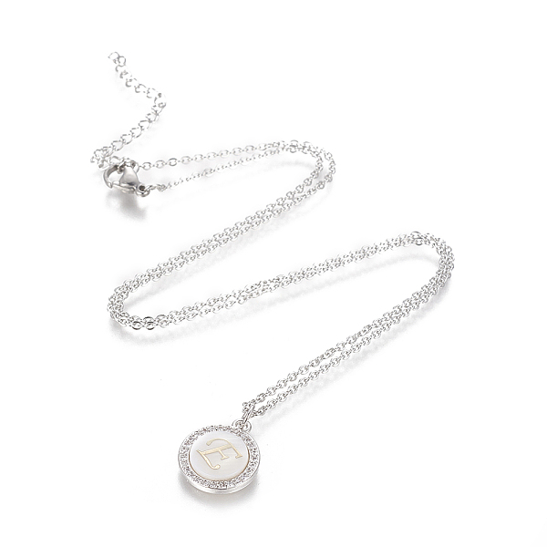 PandaHall Brass Initial Pendant Necklaces, with Shell, Cubic Zirconia and 304 Stainless Steel Cable Chains, Flat Round with Letter, Letter.E..., Clear
PandaHall Brass Initial Pendant Necklaces, with Shell, Cubic Zirconia and 304 Stainless Steel Cable Chains, Flat Round with Letter, Letter.E..., Clear