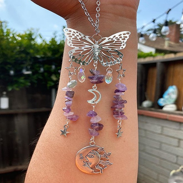 PandaHall Teardrop Glass & Metal Butterfly Pendant Decorations, Hanging Suncatchers, with Natural Amethyst Chips, for Home Decoration...
PandaHall Teardrop Glass & Metal Butterfly Pendant Decorations, Hanging Suncatchers, with Natural Amethyst Chips, for Home Decoration...