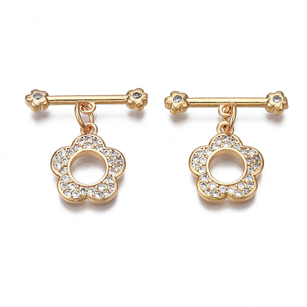 PandaHall Brass Micro Pave Clear Cubic Zirconia Toggle Clasps, Nickel Free, Flower, Real 18K Gold Plated, Flower: 14x12x2mm, Bar: 20x5x2.5mm...
PandaHall Brass Micro Pave Clear Cubic Zirconia Toggle Clasps, Nickel Free, Flower, Real 18K Gold Plated, Flower: 14x12x2mm, Bar: 20x5x2.5mm...