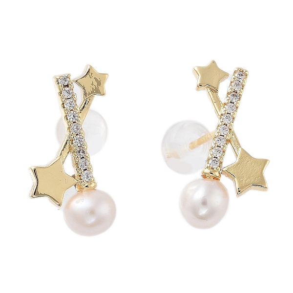 PandaHall Natural Pearl Star Stud Earrings, Brass Micro Pave Cubic Zirconia Earrings with 925 Sterling Silver Pins, Real 14K Gold Plated...
PandaHall Natural Pearl Star Stud Earrings, Brass Micro Pave Cubic Zirconia Earrings with 925 Sterling Silver Pins, Real 14K Gold Plated...