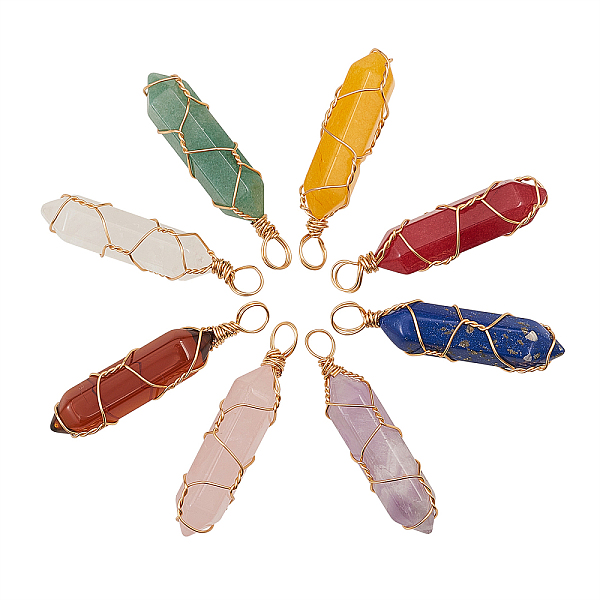 PandaHall 8Pcs 8 Style Natural Gemstone Pendants, with Golden Steel Wire, Hexagon Prism, Mixed Color, 43x11x11mm, Hole: 5mm, 1pcs/style..., Multicolor
PandaHall 8Pcs 8 Style Natural Gemstone Pendants, with Golden Steel Wire, Hexagon Prism, Mixed Color, 43x11x11mm, Hole: 5mm, 1pcs/style..., Multicolor