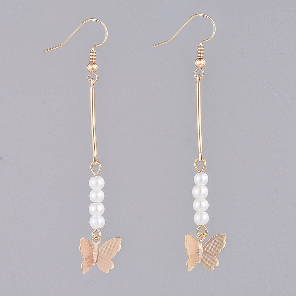 PandaHall Dangle Earrings, with Glass Pearl Beads, Iron Bar Links, Brass Charms and Earring Hooks, Butterfly, Golden, 70mm, Pin: 0.6mm Glass
PandaHall Dangle Earrings, with Glass Pearl Beads, Iron Bar Links, Brass Charms and Earring Hooks, Butterfly, Golden, 70mm, Pin: 0.6mm Glass