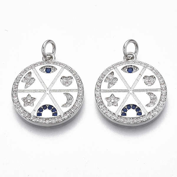 PandaHall Brass Micro Pave Cubic Zirconia Pendants, Flat Round with Eye/Heart/Moon/Star/Lightning/Bridge, Nickel Free, Clear & Blue, Real...
PandaHall Brass Micro Pave Cubic Zirconia Pendants, Flat Round with Eye/Heart/Moon/Star/Lightning/Bridge, Nickel Free, Clear & Blue, Real...