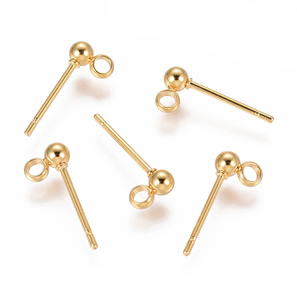 PandaHall 304 Stainless Steel Ear Stud Components, with Loop, Ball, Golden, 14x3mm, Hole: 1.8mm, Pin: 0.7mm 304 Stainless Steel Round
PandaHall 304 Stainless Steel Ear Stud Components, with Loop, Ball, Golden, 14x3mm, Hole: 1.8mm, Pin: 0.7mm 304 Stainless Steel Round