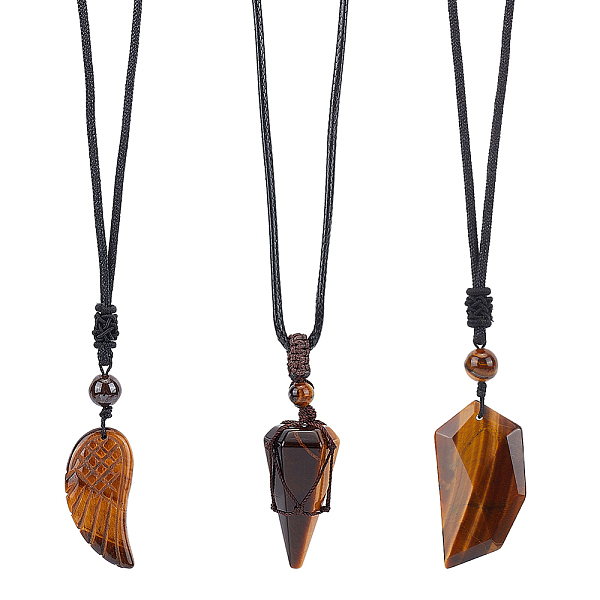 PandaHall Globleland 3Pcs 3 Style Natural Tiger Eye Wing & Cone & Dagger Pendant Necklaces Set with Polyester Rope for Men Women...
PandaHall Globleland 3Pcs 3 Style Natural Tiger Eye Wing & Cone & Dagger Pendant Necklaces Set with Polyester Rope for Men Women...