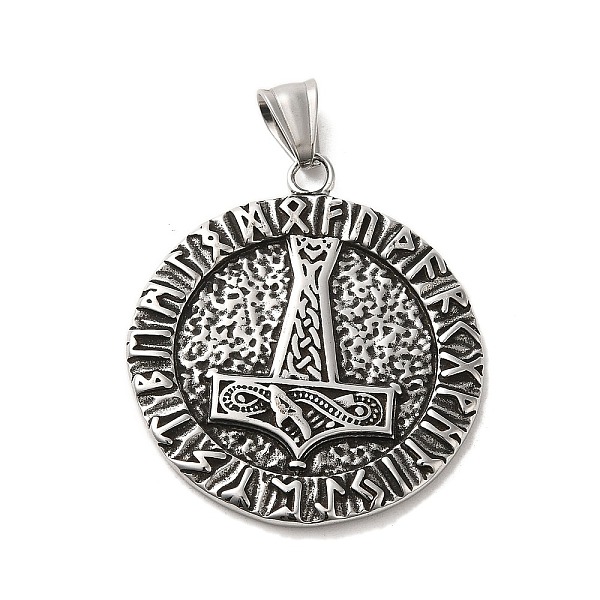 PandaHall 304 Stainless Steel Big Pendants, Flat Round with Thor's Hammer & Six-character Mantra, Antique Silver, 52x38x3mm, Hole: 9mm 304...
PandaHall 304 Stainless Steel Big Pendants, Flat Round with Thor's Hammer & Six-character Mantra, Antique Silver, 52x38x3mm, Hole: 9mm 304...