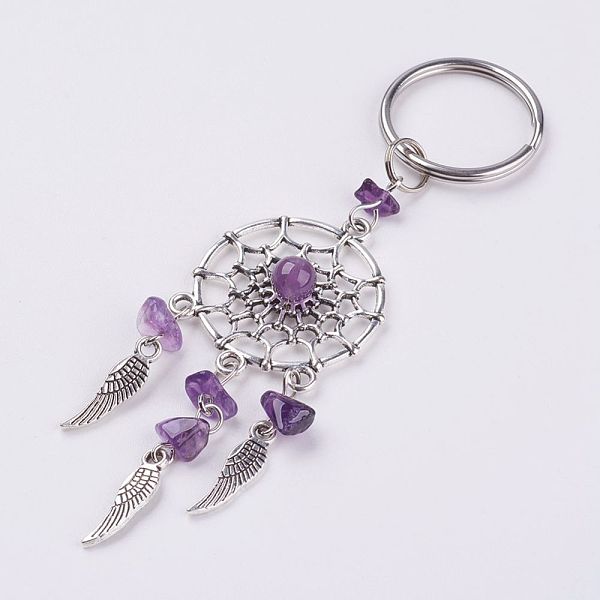 PandaHall Natural Chip Amethyst Keychain, with Tibetan Style Pendants and 316 Surgical Stainless Steel Key Ring, Woven Net/Web with Feather..., Purple
PandaHall Natural Chip Amethyst Keychain, with Tibetan Style Pendants and 316 Surgical Stainless Steel Key Ring, Woven Net/Web with Feather..., Purple