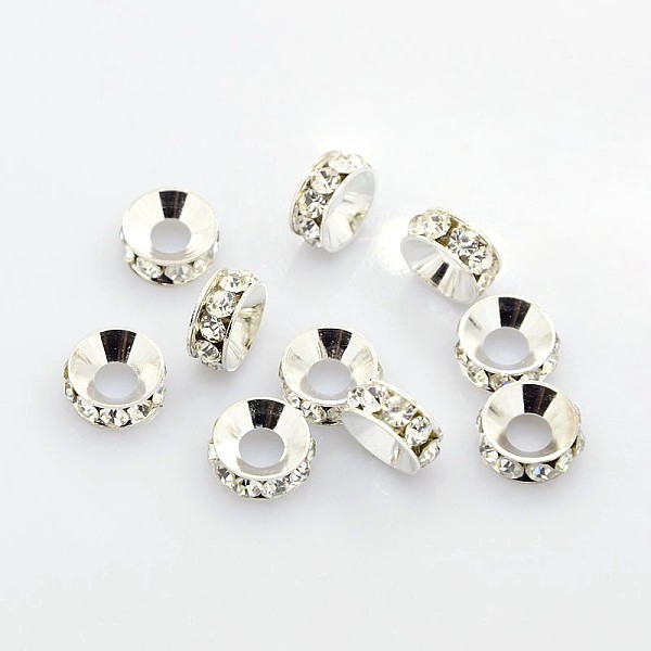 PandaHall Brass Rhinestone Spacer Beads, Grade A, Rondelle, Silver Color Plated, Crystal, 9x4mm Brass+Rhinestone Rondelle Silver
PandaHall Brass Rhinestone Spacer Beads, Grade A, Rondelle, Silver Color Plated, Crystal, 9x4mm Brass+Rhinestone Rondelle Silver
