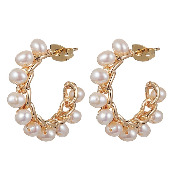 PandaHall Brass Ring Stud Earrings, Natural Pearl Beaded Half Hoop Earrings, Golden, 25~26x4.5mm Pearl Ring
PandaHall Brass Ring Stud Earrings, Natural Pearl Beaded Half Hoop Earrings, Golden, 25~26x4.5mm Pearl Ring