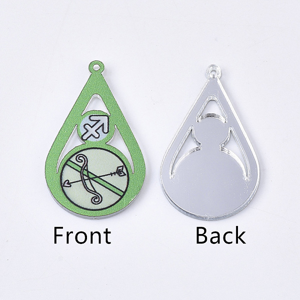 PandaHall Acrylic Pendants, PVC Printed on the Front, Film and Mirror Effect on the Back, teardrop, with Constellation, Sagittarius..., Green 
PandaHall Acrylic Pendants, PVC Printed on the Front, Film and Mirror Effect on the Back, teardrop, with Constellation, Sagittarius..., Green