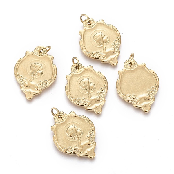 PandaHall Ion Plating(IP) 304 Stainless Steel Pendants, with Jump Rings, Oval with Virgin Mary, Golden, 25x18.5x2mm, Hole: 4.5mm 304...
PandaHall Ion Plating(IP) 304 Stainless Steel Pendants, with Jump Rings, Oval with Virgin Mary, Golden, 25x18.5x2mm, Hole: 4.5mm 304...