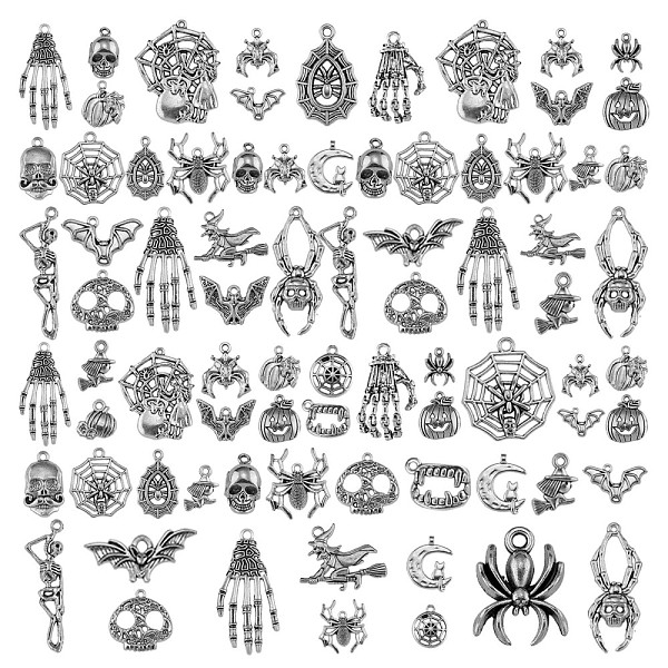 PandaHall 80Pcs Halloween Tibetan Style Alloy Pendants, Spider & Bat & Spider Web & Skull, Antique Silver, 9~39mmx10~33mm Alloy Mixed Shapes
PandaHall 80Pcs Halloween Tibetan Style Alloy Pendants, Spider & Bat & Spider Web & Skull, Antique Silver, 9~39mmx10~33mm Alloy Mixed Shapes