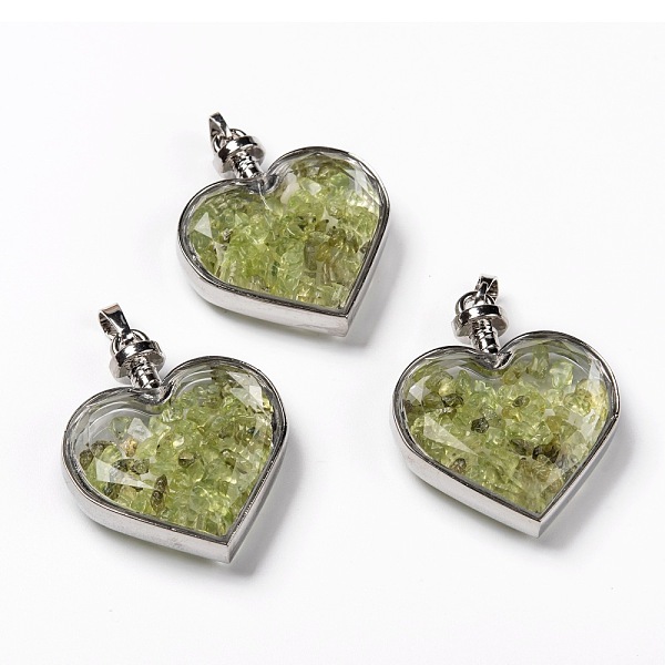 PandaHall Glass Bottle Pendants, with Natural Peridot Chips and Platinum Plated Alloy Findings, Heart, 40x32.5x11mm, Hole: 8x5mm Peridot...
PandaHall Glass Bottle Pendants, with Natural Peridot Chips and Platinum Plated Alloy Findings, Heart, 40x32.5x11mm, Hole: 8x5mm Peridot...