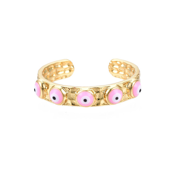 PandaHall Real 18K Gold Plated Brass Open Cuff Ring with Enamel Evil Eye for Women, Nickel Free, Pink, US Size 8(18.1mm) Brass Evil Eye Pink
PandaHall Real 18K Gold Plated Brass Open Cuff Ring with Enamel Evil Eye for Women, Nickel Free, Pink, US Size 8(18.1mm) Brass Evil Eye Pink