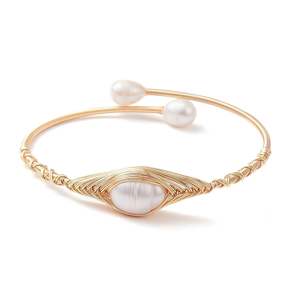 PandaHall Natural Pearl Beaded Cuff Bangles, Golden Copper Wire Wrapped Bangle, Rice, Inner Diameter: 2-1/8 inch(5.5cm) Pearl Rice
PandaHall Natural Pearl Beaded Cuff Bangles, Golden Copper Wire Wrapped Bangle, Rice, Inner Diameter: 2-1/8 inch(5.5cm) Pearl Rice
