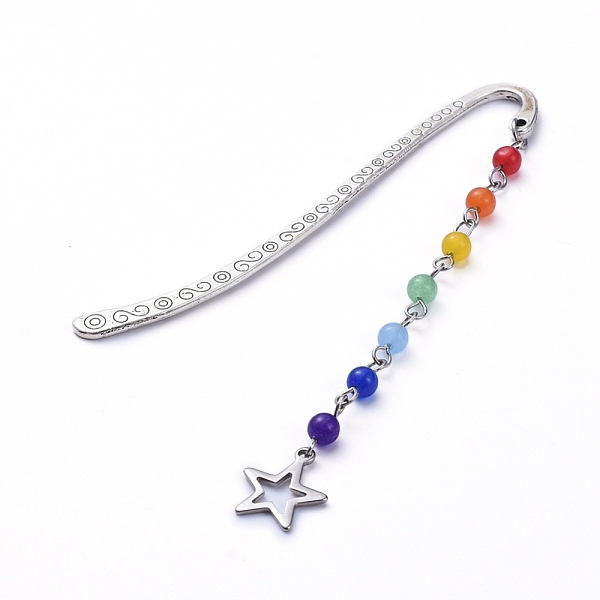 PandaHall Chakra Theme, Tibetan Style Alloy Bookmarks, with Natural & Dyed Malaysia Jade Beads and 304 Stainless Steel Pendants, Star...
PandaHall Chakra Theme, Tibetan Style Alloy Bookmarks, with Natural & Dyed Malaysia Jade Beads and 304 Stainless Steel Pendants, Star...