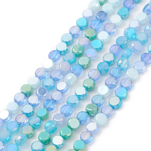 PandaHall Gradient Color Electroplate Glass Bead Strands, AB Color Plated, Faceted, Flat Round, Deep Sky Blue, 5.3~6x3mm, Hole: 1.2mm, about...
PandaHall Gradient Color Electroplate Glass Bead Strands, AB Color Plated, Faceted, Flat Round, Deep Sky Blue, 5.3~6x3mm, Hole: 1.2mm, about...