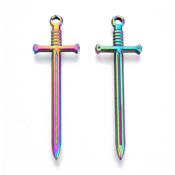 PandaHall 304 Stainless Steel Pendants, Sword Charm, Rainbow Color, 45x13.5x2mm, Hole: 1.8mm 304 Stainless Steel Others
PandaHall 304 Stainless Steel Pendants, Sword Charm, Rainbow Color, 45x13.5x2mm, Hole: 1.8mm 304 Stainless Steel Others