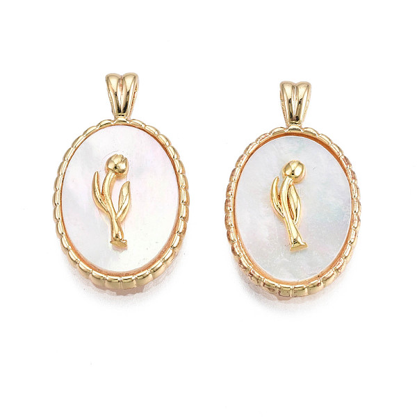PandaHall Brass Pendants, with Shell, Real 18K Gold Plated, Oval with Flower, Creamy White, 20x12x2mm, Hole: 1.8mm Brass+Cubic Zirconia Oval
PandaHall Brass Pendants, with Shell, Real 18K Gold Plated, Oval with Flower, Creamy White, 20x12x2mm, Hole: 1.8mm Brass+Cubic Zirconia Oval