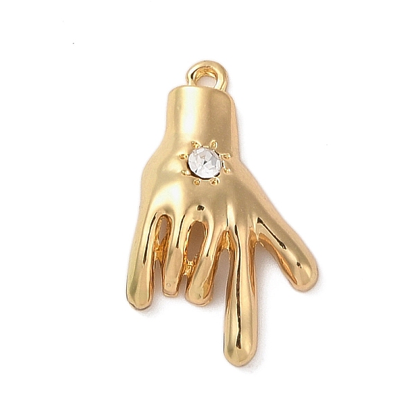 PandaHall Alloy with Rhinestone Pendants, Hand, Golden, 28.5x17.5x5mm, Hole: 2mm Alloy+Rhinestone Body
PandaHall Alloy with Rhinestone Pendants, Hand, Golden, 28.5x17.5x5mm, Hole: 2mm Alloy+Rhinestone Body