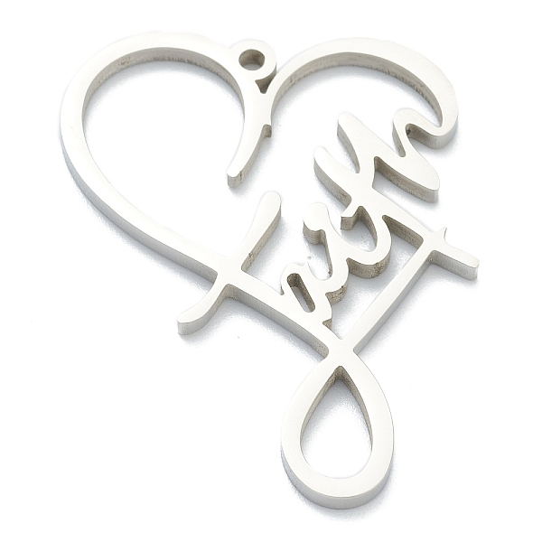 PandaHall 304 Stainless Steel Pendants, Heart with Word Faith, Stainless Steel Color, 38x29x2mm, Hole: 1.8mm 304 Stainless Steel Heart
PandaHall 304 Stainless Steel Pendants, Heart with Word Faith, Stainless Steel Color, 38x29x2mm, Hole: 1.8mm 304 Stainless Steel Heart