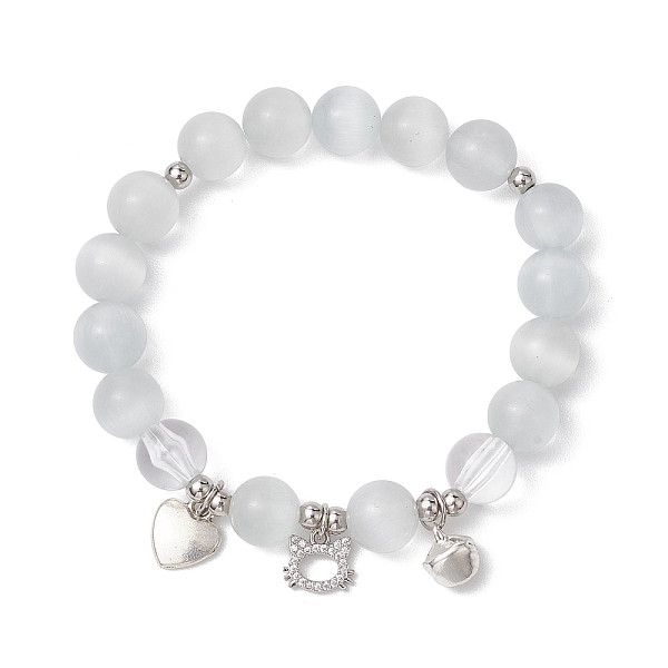 PandaHall Cat & Bell & Heart Brass Charm Bracelets, 10mm Round Cat Eye Beaded Stretch Bracelets for Women, Platinum, Inner Diameter: 2-1/8...
PandaHall Cat & Bell & Heart Brass Charm Bracelets, 10mm Round Cat Eye Beaded Stretch Bracelets for Women, Platinum, Inner Diameter: 2-1/8...