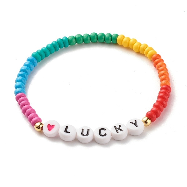 PandaHall Word LUCKY Stretch Bracelets, Brass & Opaque Acrylic & Baking Paint Glass Seed Beaded Bracelets, Colorful, 0.4~0.7cm, Inner...
PandaHall Word LUCKY Stretch Bracelets, Brass & Opaque Acrylic & Baking Paint Glass Seed Beaded Bracelets, Colorful, 0.4~0.7cm, Inner...