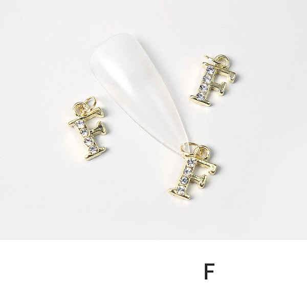 PandaHall Alloy Rhinestone Cabochons, Nail Art Decoration Accessories, with Jump Ring, Letter, Golden, Letter.F, 11~14x5~12mm..., Clear
PandaHall Alloy Rhinestone Cabochons, Nail Art Decoration Accessories, with Jump Ring, Letter, Golden, Letter.F, 11~14x5~12mm..., Clear