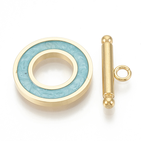 PandaHall 201 Stainless Steel Toggle Clasps, with Enamel, Ring, Golden, Turquoise, Ring: 19.5x2mm, Inner Diameter: 10mm, Bar: 21x7x3mm, Hole..., Green
PandaHall 201 Stainless Steel Toggle Clasps, with Enamel, Ring, Golden, Turquoise, Ring: 19.5x2mm, Inner Diameter: 10mm, Bar: 21x7x3mm, Hole..., Green