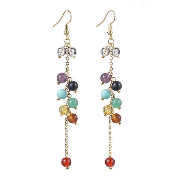 PandaHall Round Gemstone Dangle Earrings, with Brass Findings, 100mm Mixed Stone Round
PandaHall Round Gemstone Dangle Earrings, with Brass Findings, 100mm Mixed Stone Round