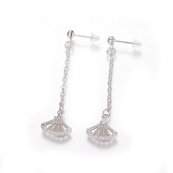 PandaHall Brass Cubic Zirconia Stud Earrings, with Cable Chains, Fan Shape, Platinum, 55~57mm, Pin: 0.8mm Cubic Zirconia Clear
PandaHall Brass Cubic Zirconia Stud Earrings, with Cable Chains, Fan Shape, Platinum, 55~57mm, Pin: 0.8mm Cubic Zirconia Clear