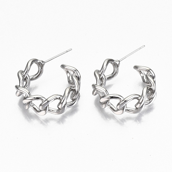 PandaHall Brass Half Hoop Earrings, Stud Earring, Nickel Free, Curb Chain Shape, Real Platinum Plated, 27x24x8mm, Pin: 0.7mm Brass Ring
PandaHall Brass Half Hoop Earrings, Stud Earring, Nickel Free, Curb Chain Shape, Real Platinum Plated, 27x24x8mm, Pin: 0.7mm Brass Ring